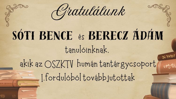 Továbbjutás az Országos Szakképző Iskolai Közismereti Tanulmányi Versenyen