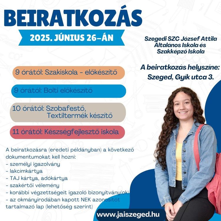 Beiratkozás szakiskolai, készségfejlesztő iskolai képzésekbe
